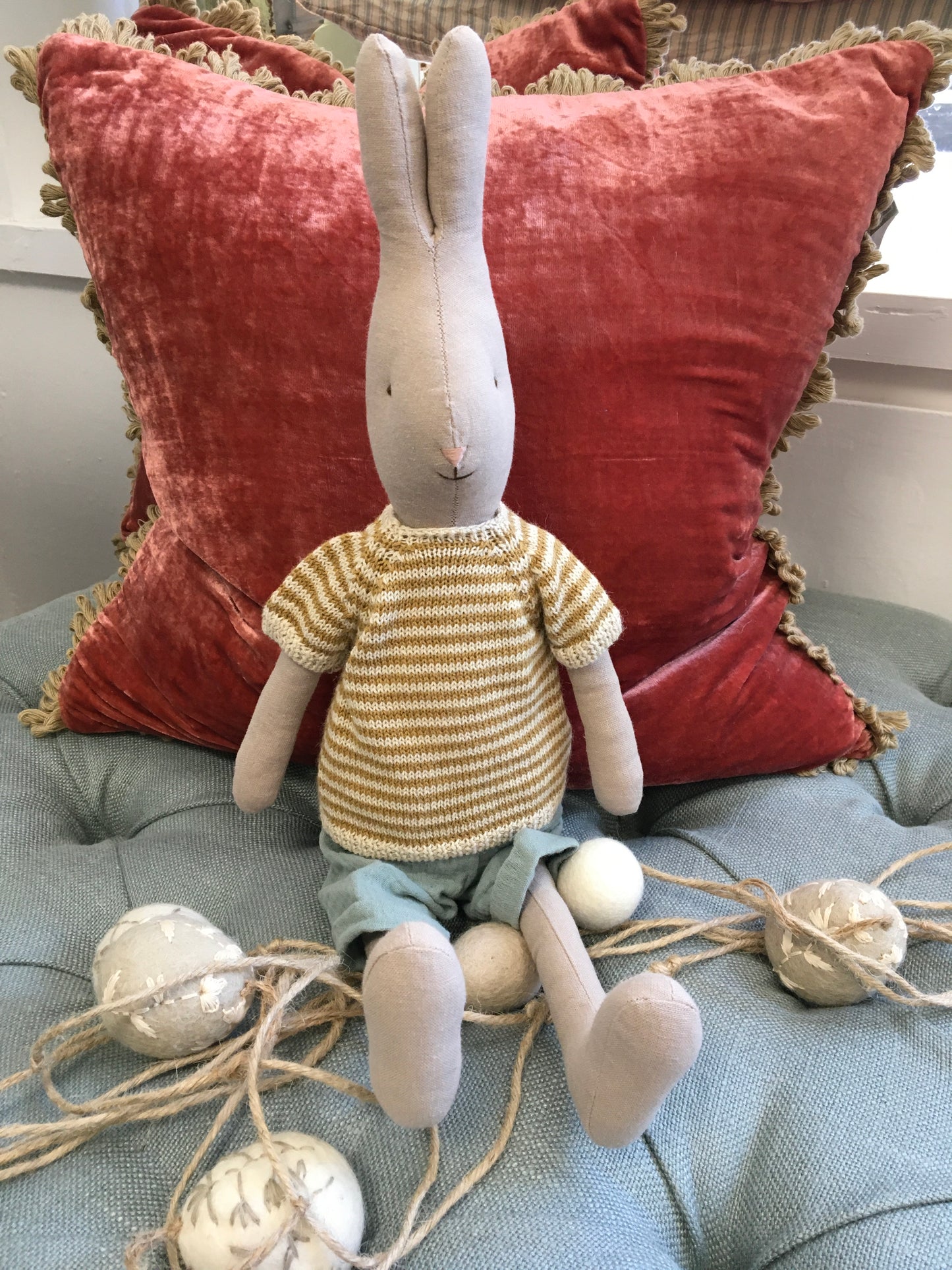 Maileg Mustard Stripe Jumper Rabbit Soft Toy