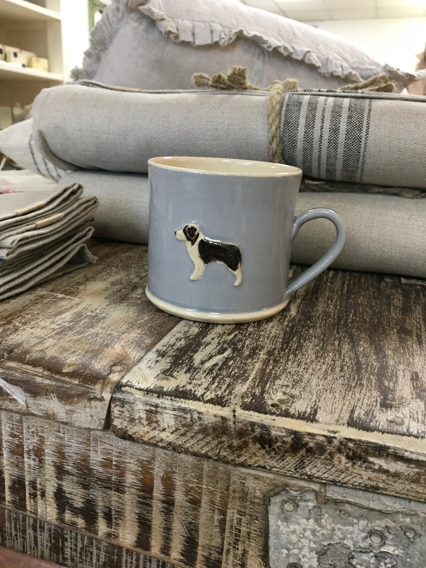 Hogben Pottery Blue Mug - Border Collie