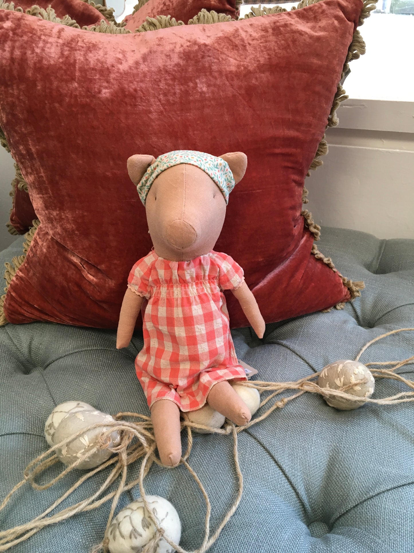 Maileg Red Check Dress Pig Soft Toy