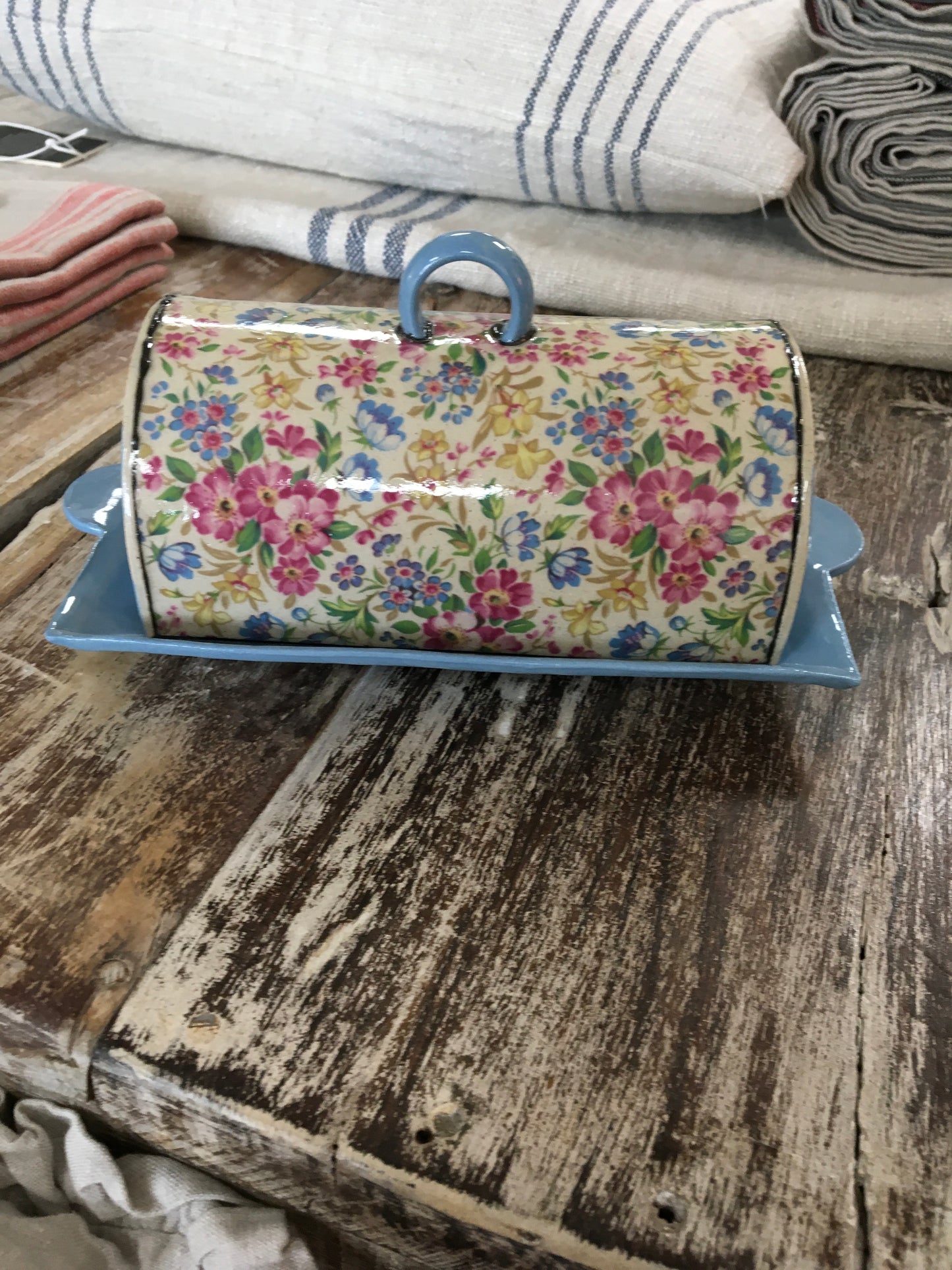 Virginia Graham Blue Floral Butter Dish