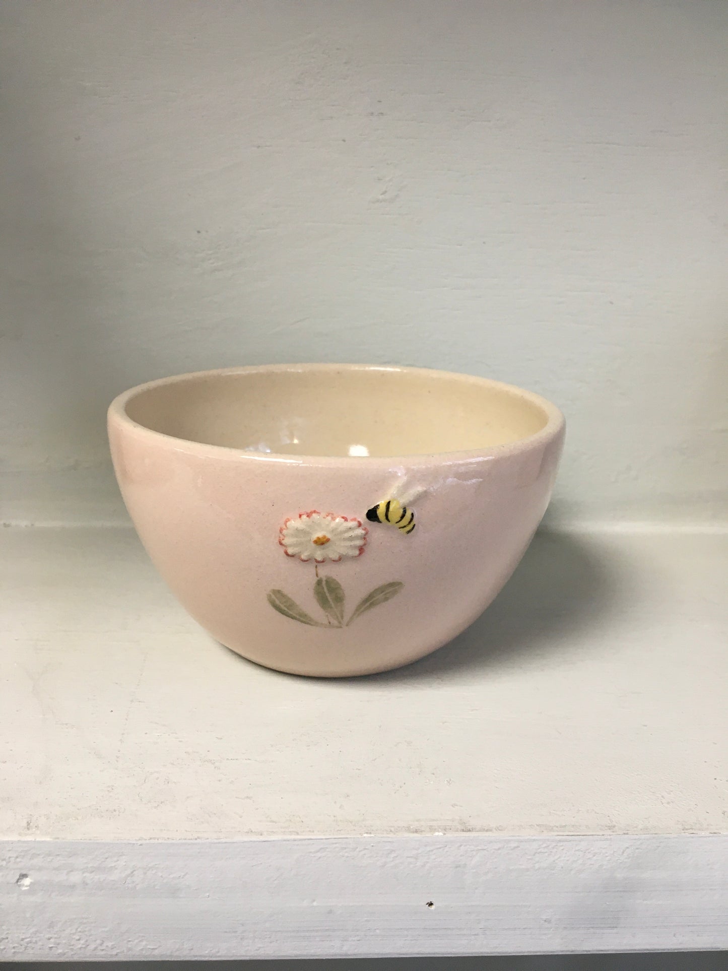 Hogben Pottery Pink Daisy and Bee Bowl