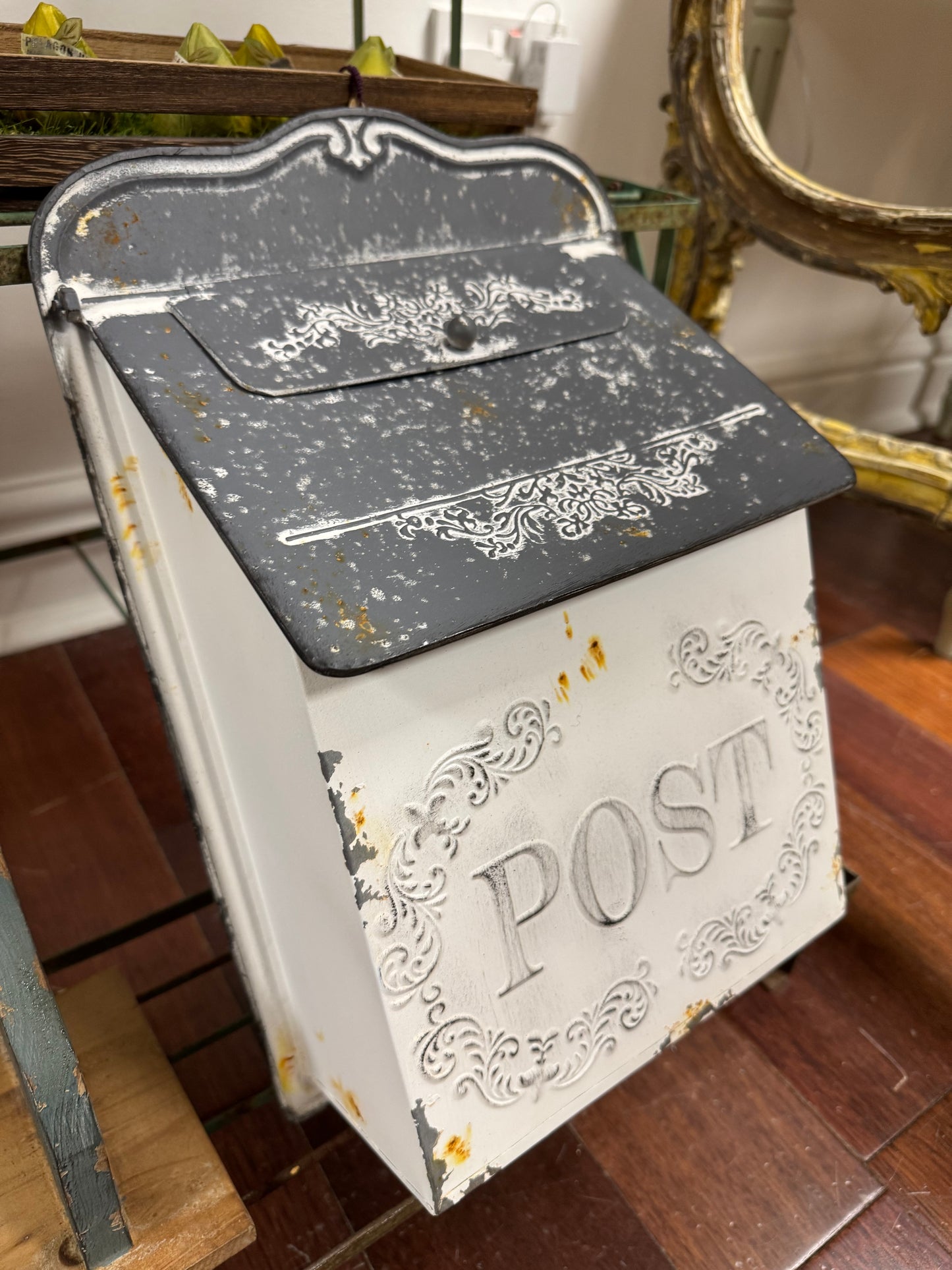 Rustic Cream Metal French Post Box