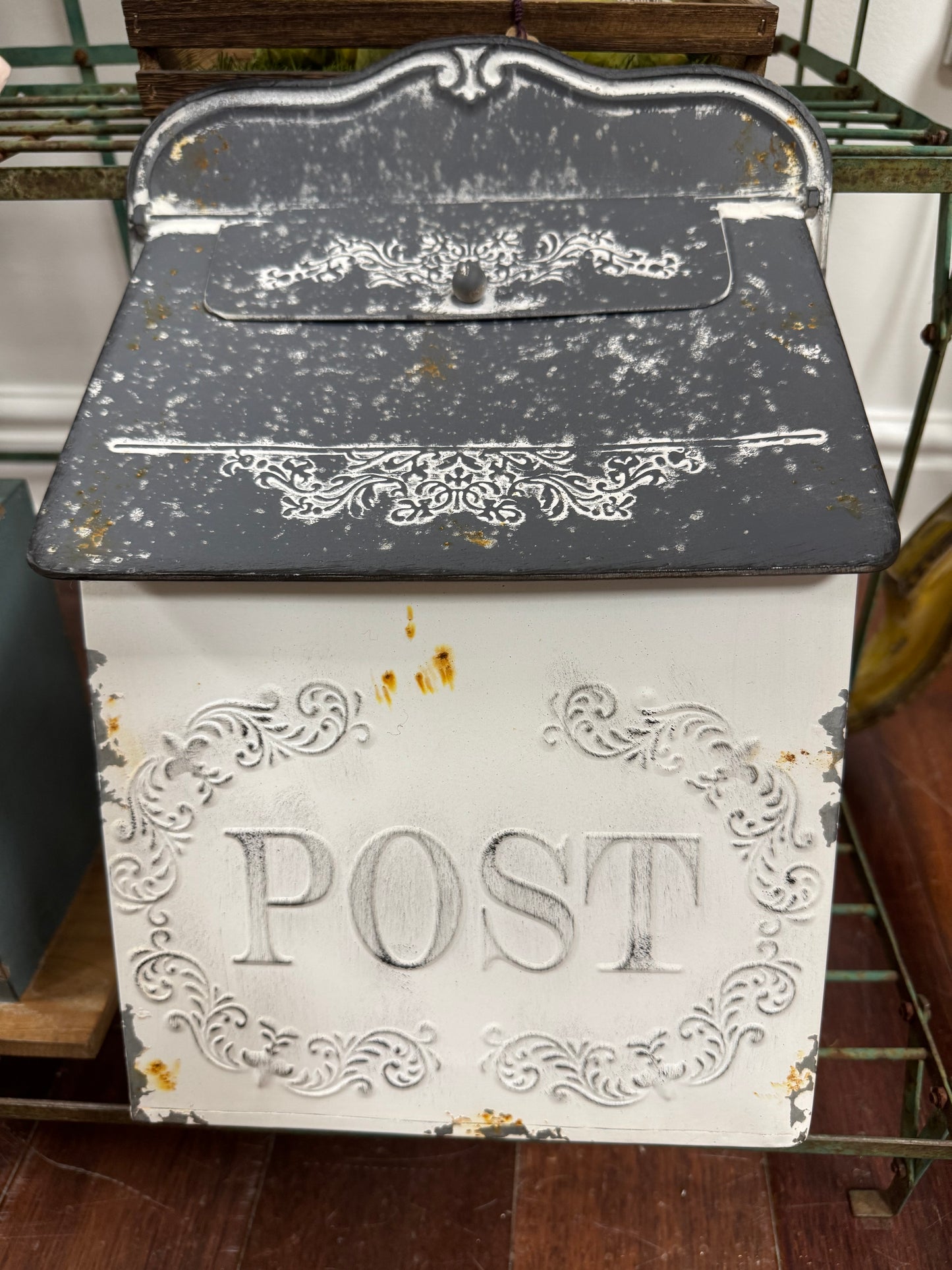 Rustic Cream Metal French Post Box