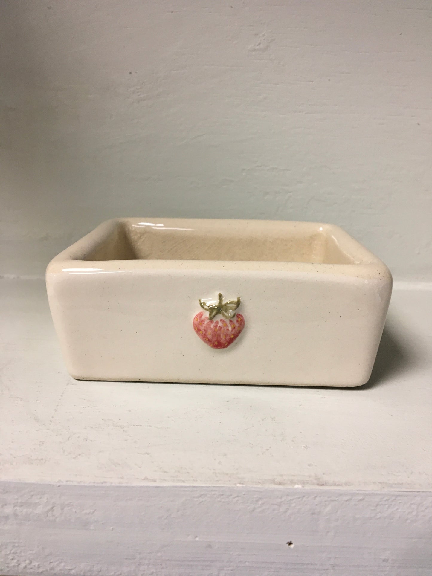 Hogben Pottery Cream Strawberry Soap Dish