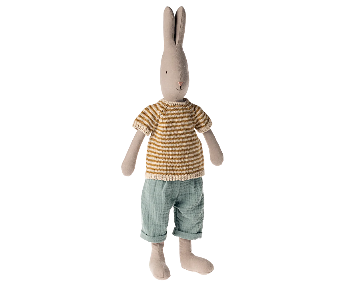 Maileg Mustard Stripe Jumper Rabbit Soft Toy