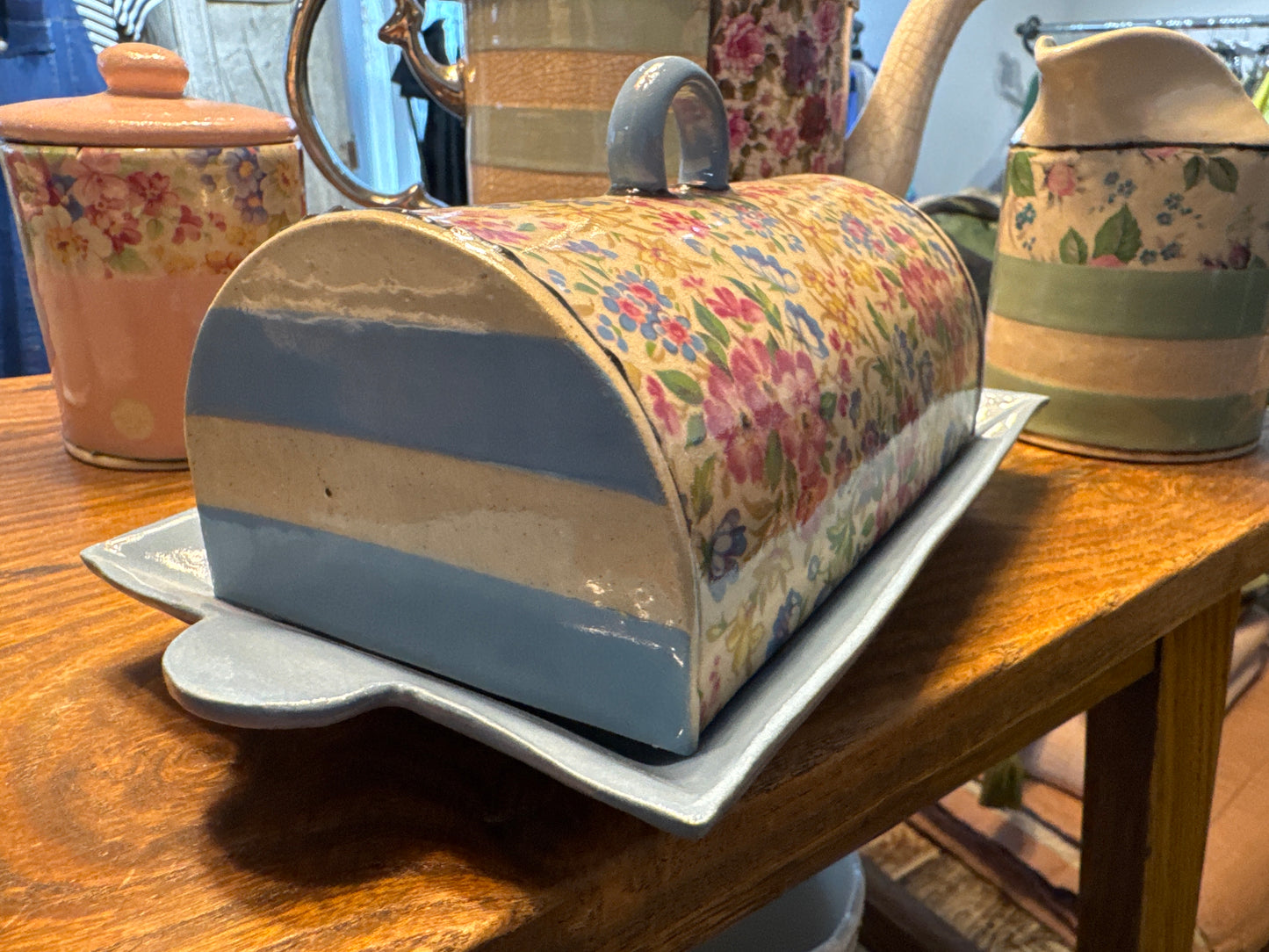 Virginia Graham Blue Floral Butter Dish