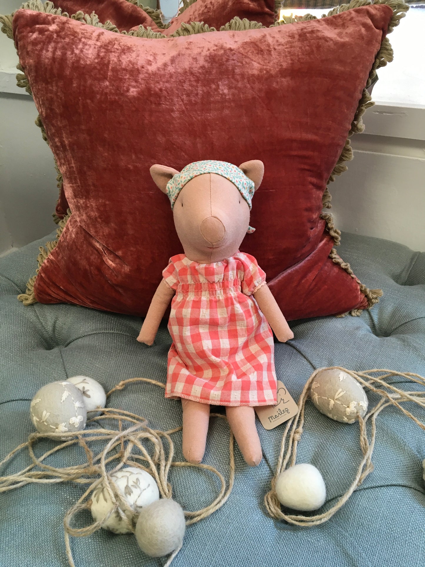 Maileg Red Check Dress Pig Soft Toy