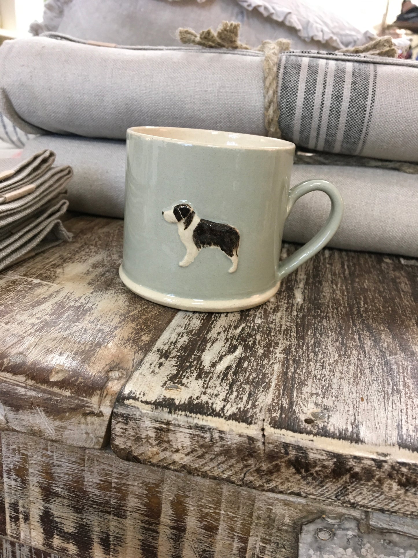 Hogben Pottery Green Mug -  Border Collie