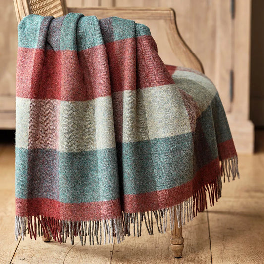 Large Teal Russell Harlequin Shetland Wool Throw